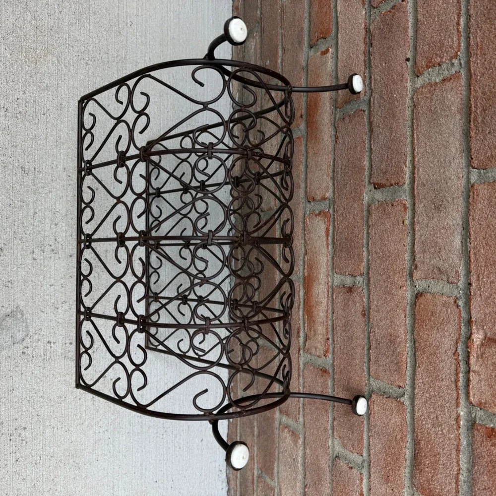Magazine Rack Bronzed Wire Wrought Iron Heart Scroll Vintage Log Rack Cottage